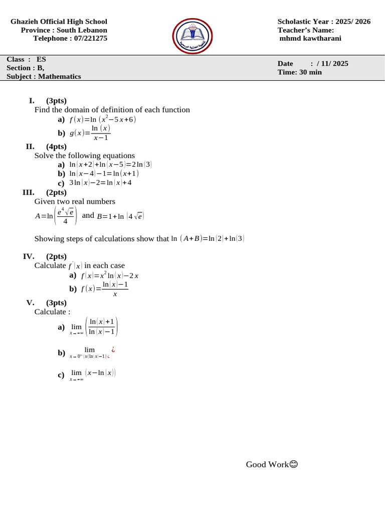 Mathematics Domain and Limits Exercises | PDF