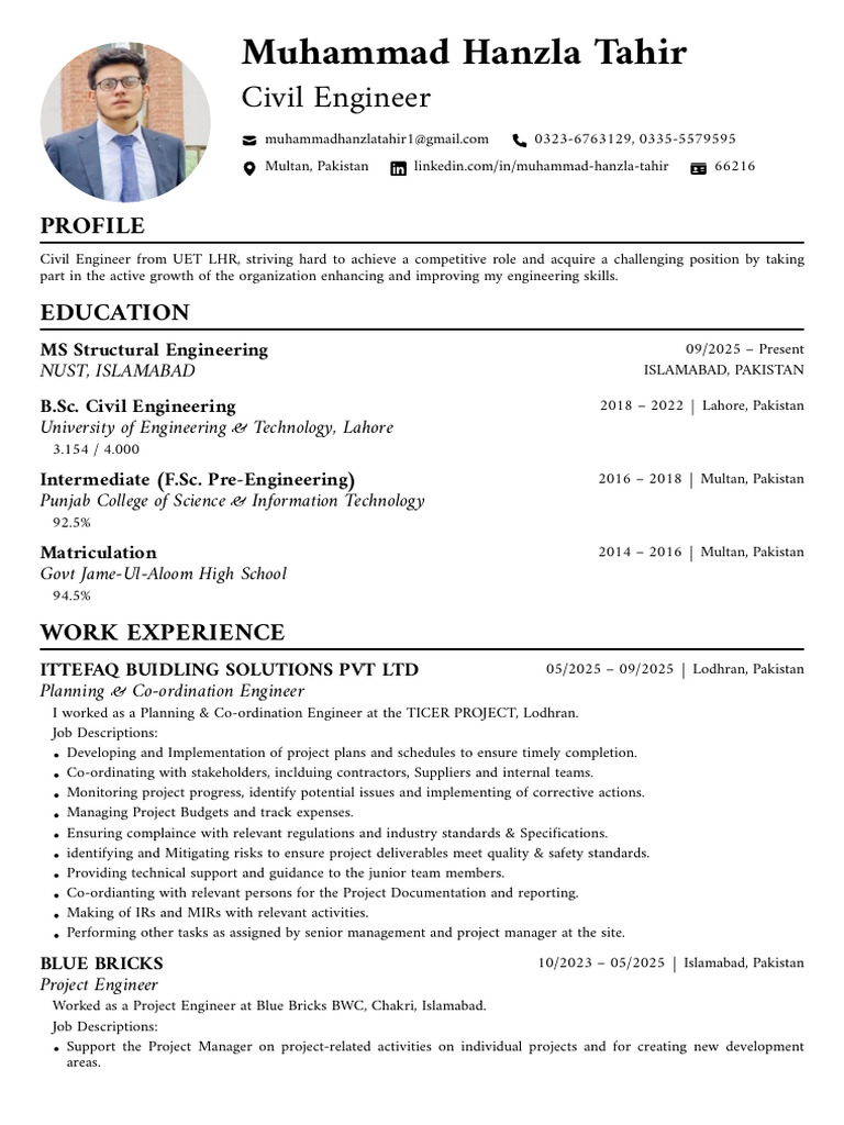 Civil Engineer Profile and Experience Summary | PDF | Project ...