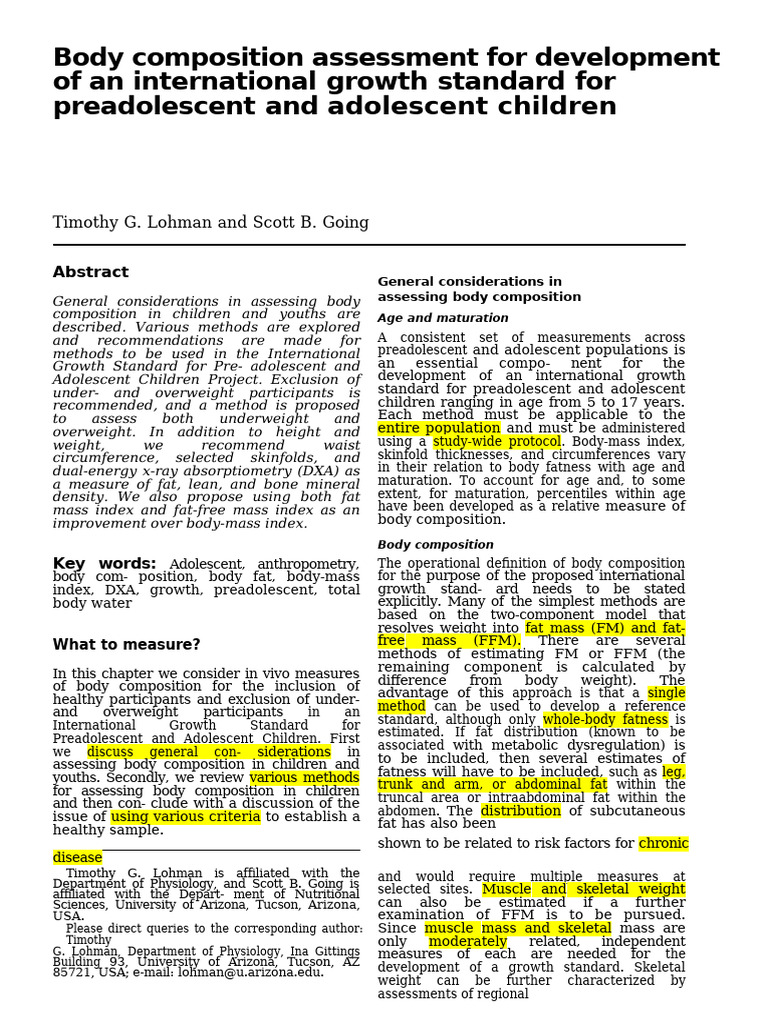 Body Composition Methods for Growth Standards | PDF | Body Mass Index ...