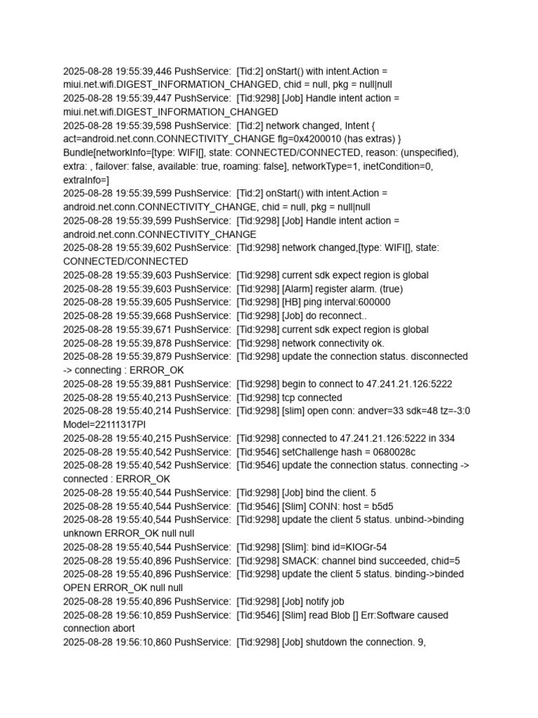 Xiaomi Push Service Connectivity Logs | PDF | Computing | Mobile Technology