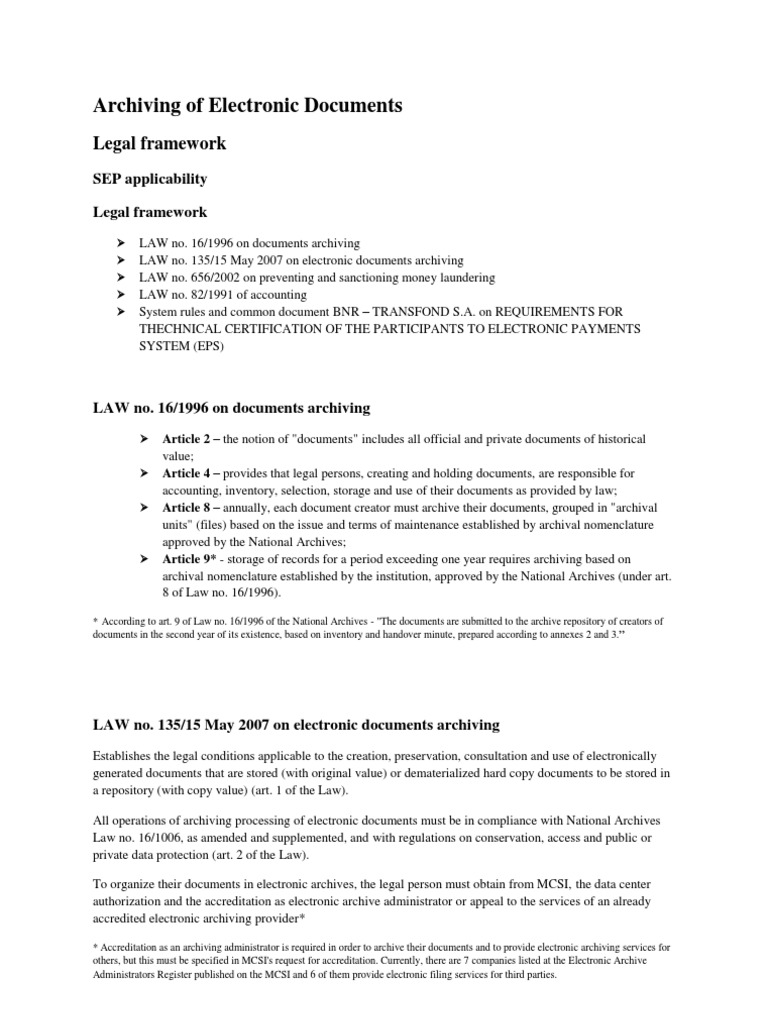 Legal Framework for Electronic Archiving | PDF | Money Laundering ...