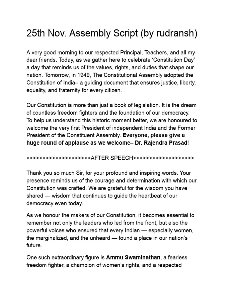 Constitution Day Assembly Script | PDF | Political Science