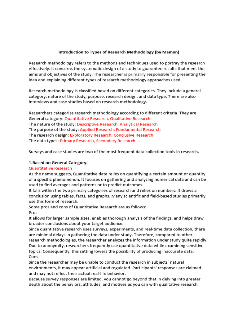Types of Research Methodologies Explained | PDF | Methodology ...