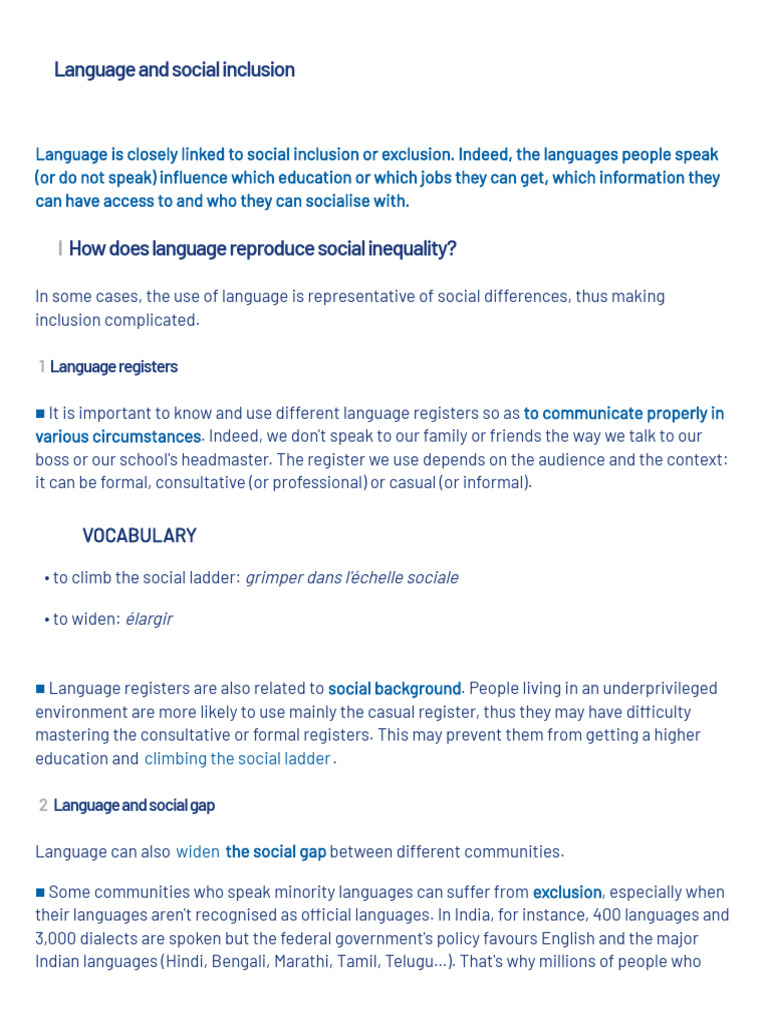 Language's Role in Social Inclusion | PDF | Multilingualism | English ...
