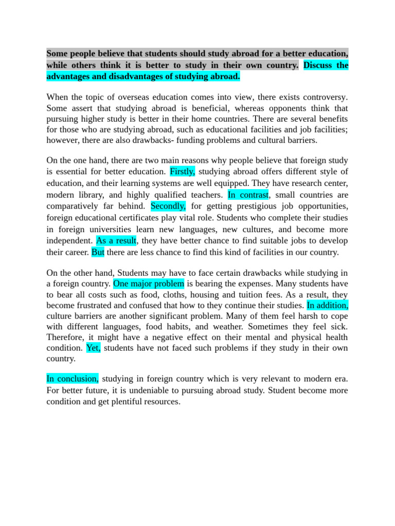 Pros and Cons of Studying Abroad | PDF