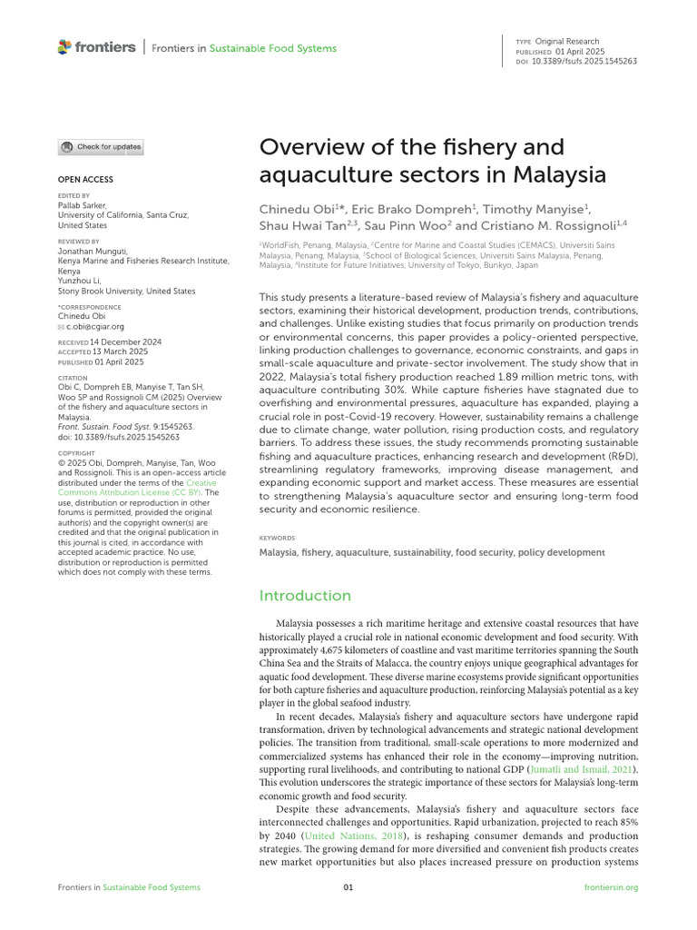 Overview of The Fishery and Aquaculture Sectors in | PDF | Aquaculture ...