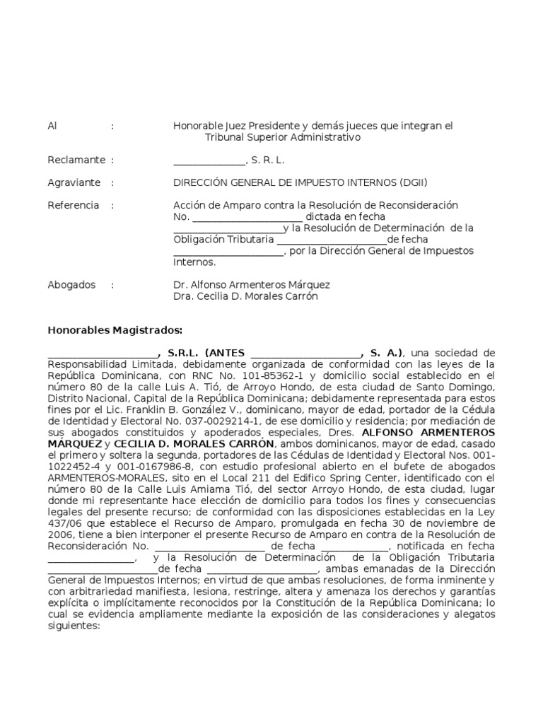 Recurso de Amparo en República Dominicana | PDF | Habeas corpus | Propiedad