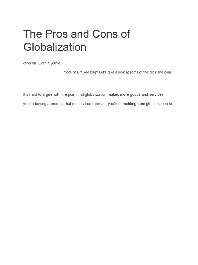 Pros and Cons of Globalization Explained | PDF | Globalization | Labour ...