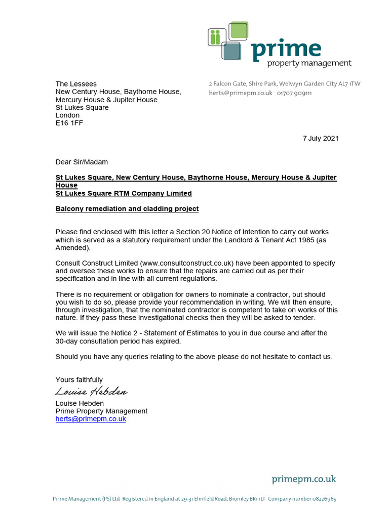 ST Lukes Square Section 20 Part 1 | PDF | Leasehold Estate | Landlord