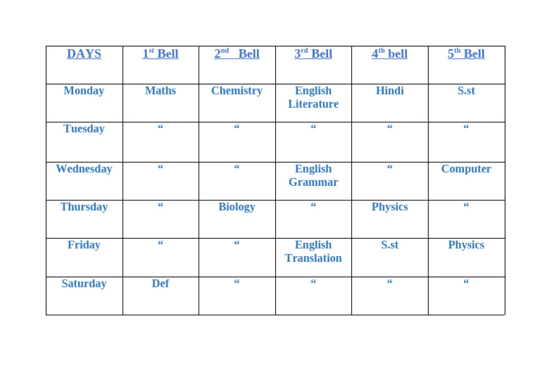 Weekly Class Schedule Overview | PDF