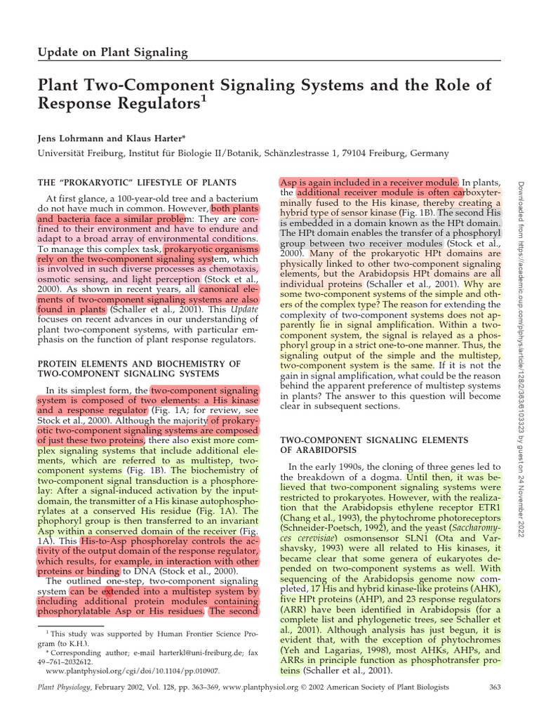 Advances in Plant Two-Component Signaling | PDF | Signal Transduction ...