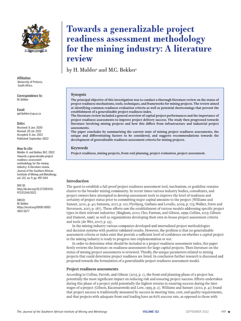 Towards A Generalizable Project Readiness Assessment Methodology For ...