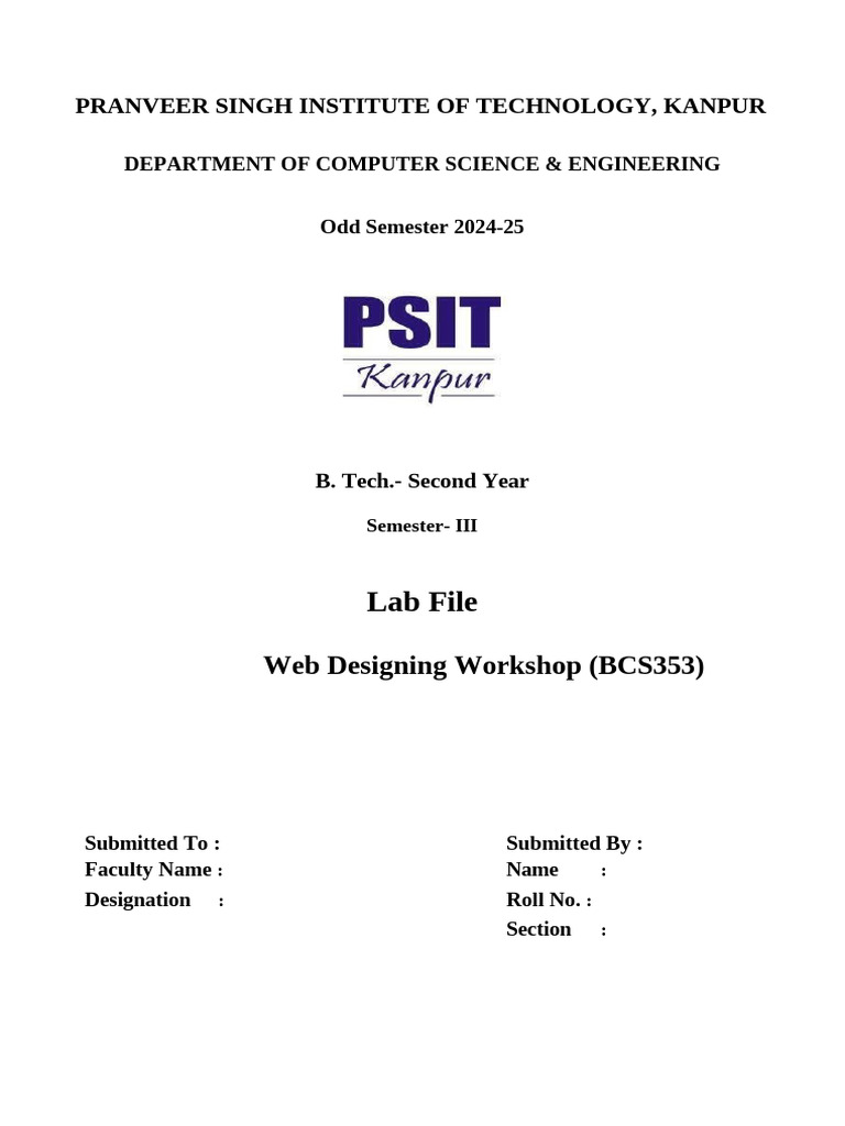 Web Designing Lab File - PSIT Kanpur | PDF | Engineering | Science