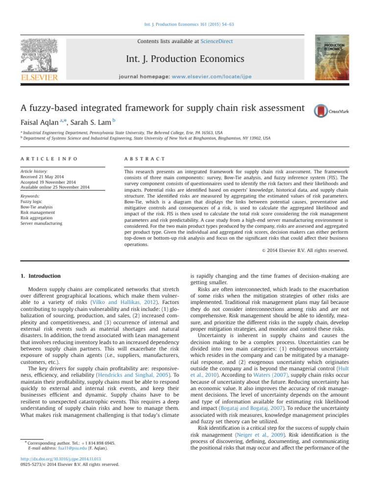 Fuzzy Framework for Supply Chain Risk | PDF | Risk | Risk Management