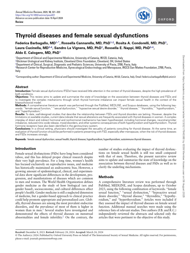 Thyroid Diseases and Female Sexual Dysfunctions | PDF | Hypothyroidism ...