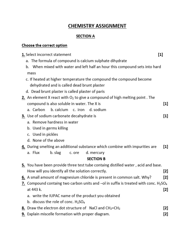 Chemistry Assignment Questions and Answers | PDF | Sodium | Acid