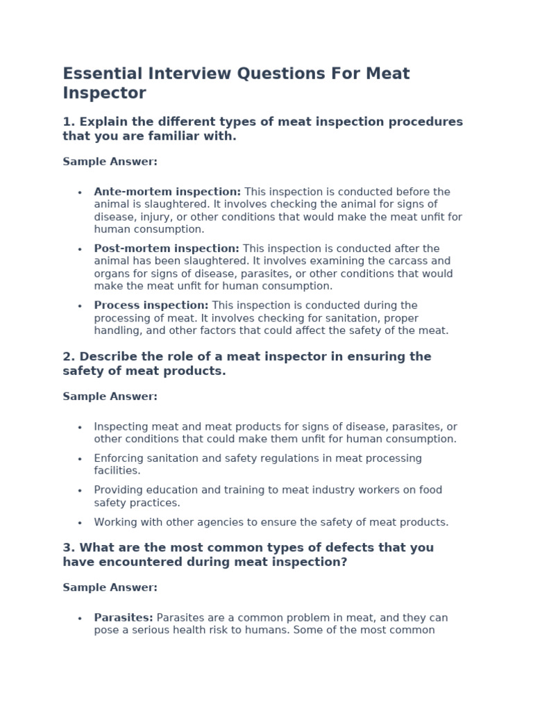 Essential Meat Inspector Interview Questions | PDF | Food Safety ...