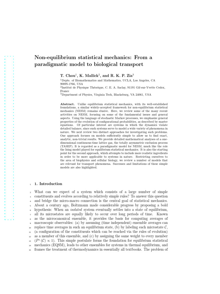 Non-Equilibrium Statistical Mechanics | PDF | Thermodynamic Equilibrium ...