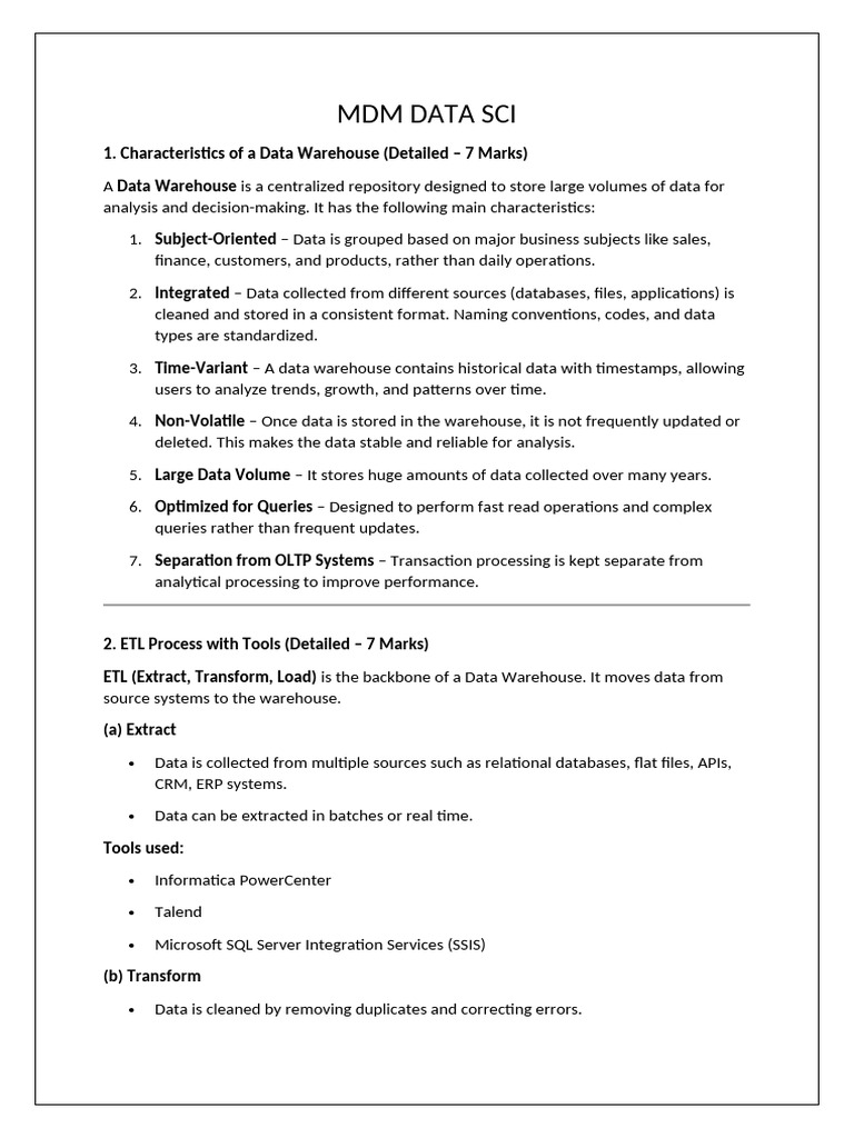 MDM Ans Bank-4,5,6 | PDF | Data Warehouse | Data Management