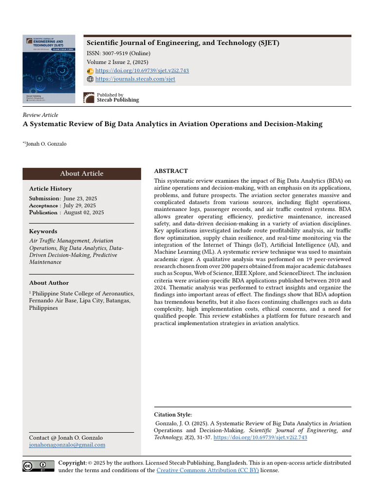 Big Data Analytics in Aviation Operations | PDF | Systematic Review ...