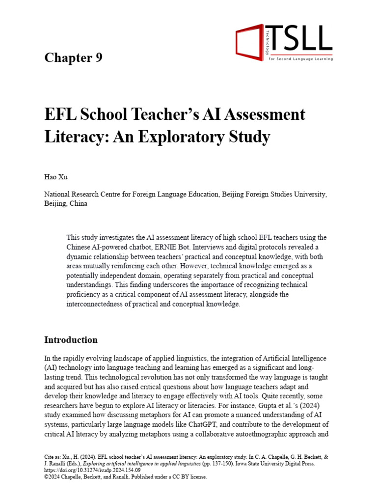 EFL Teachers' AI Assessment Literacy Study | PDF | Educational ...