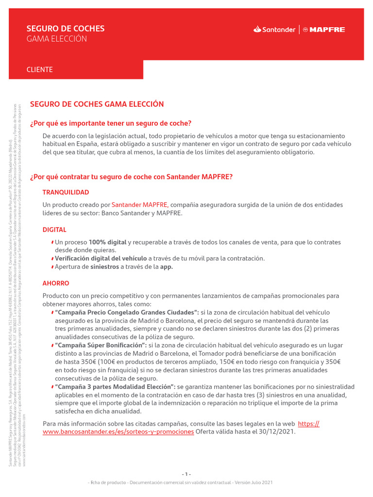 Seguro de Coche Gama Elección Santander MAPFRE | PDF | Seguro | Reaseguro