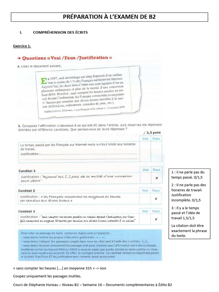 Préparation à l'examen B2 - Semaine 16 | PDF
