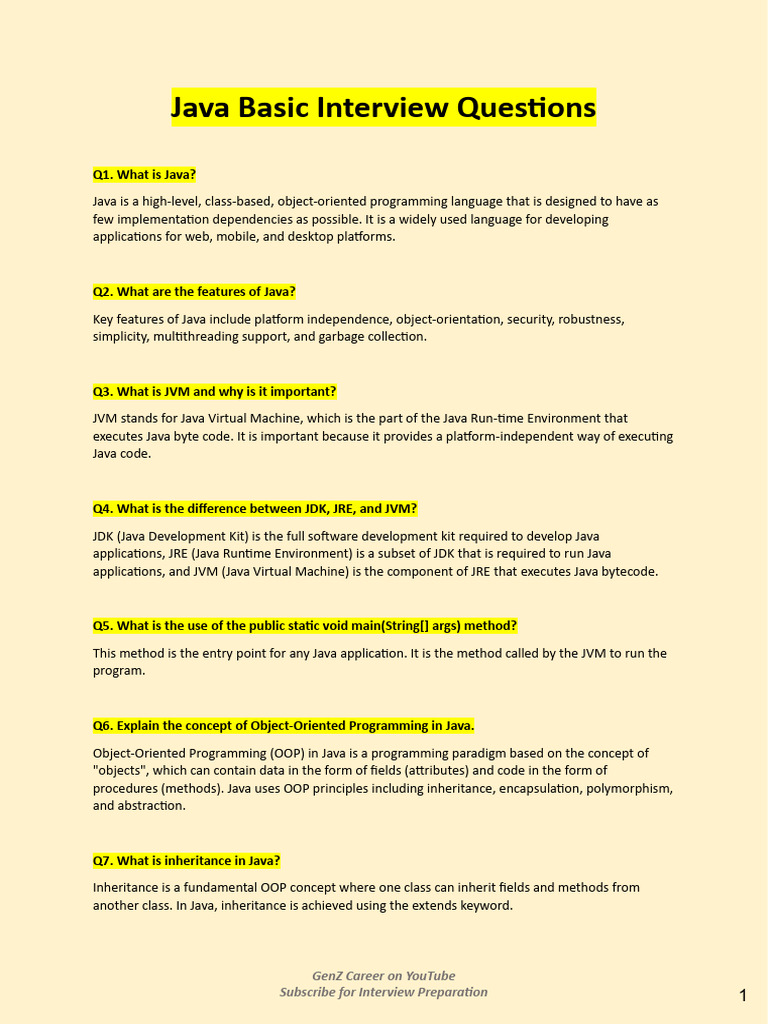 Java Interview Questions Guide | PDF | Method (Computer Programming ...