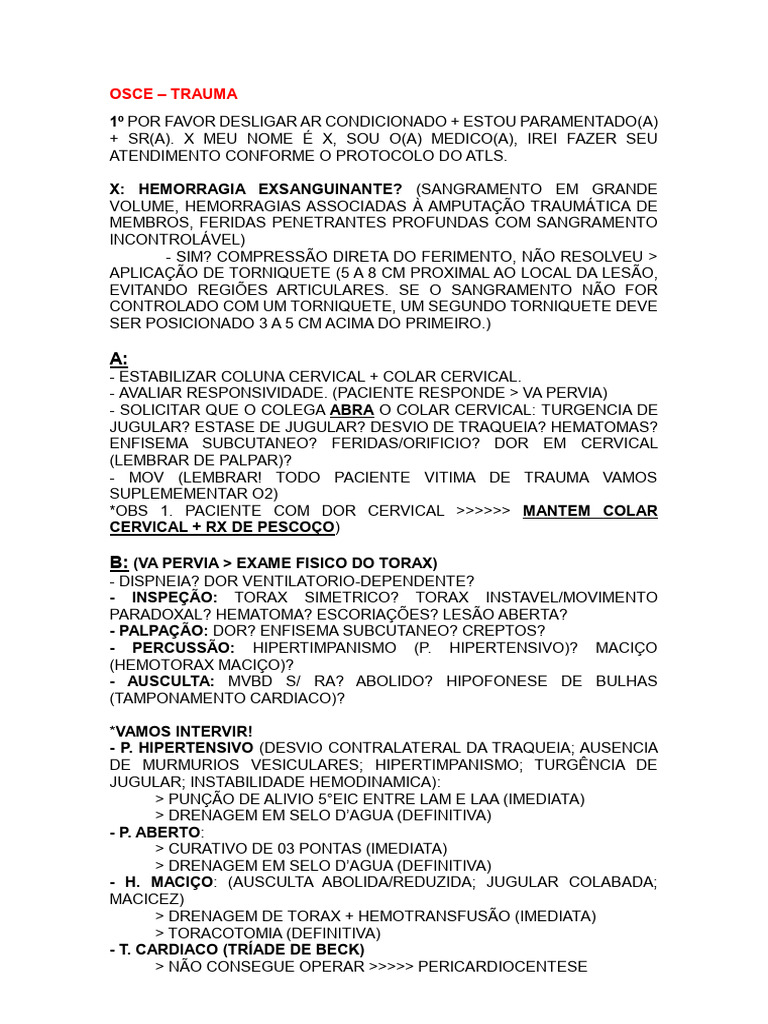 Protocolo ATLS para Atendimento ao Trauma | PDF | Queimadura | Choque ...