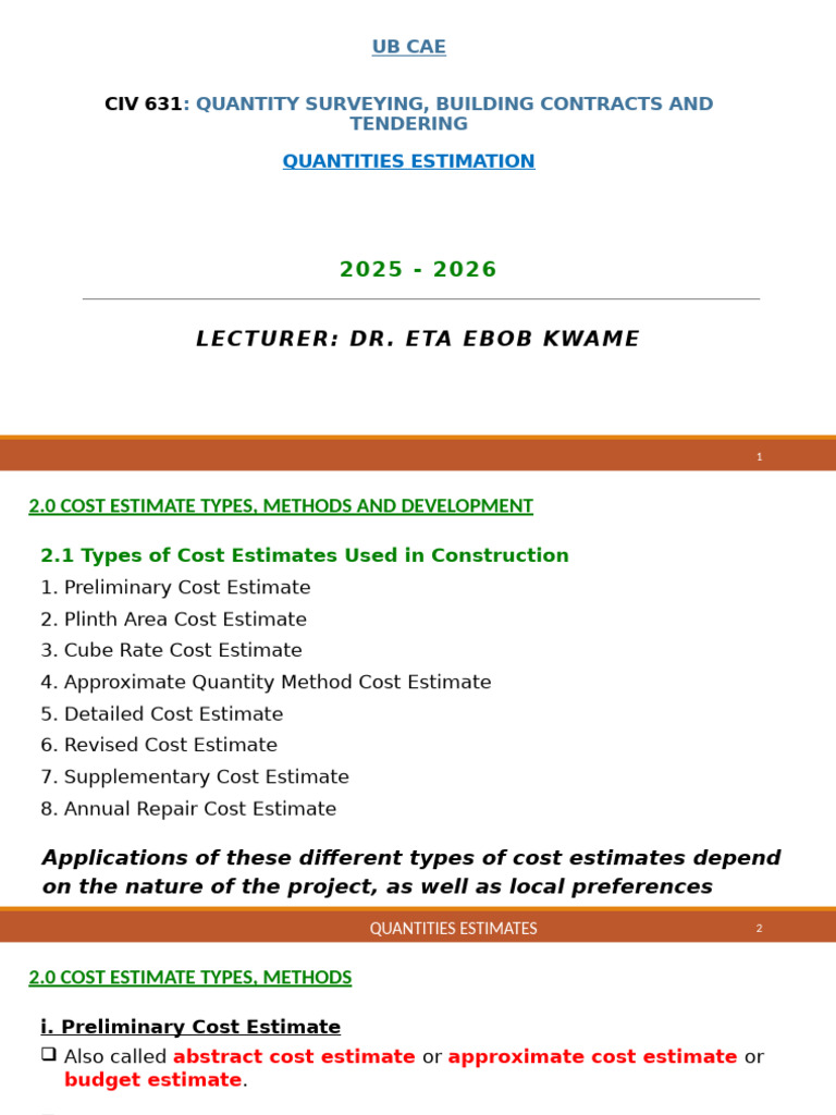 Lecture 3 Quantities Estimation | PDF | Wall | Length