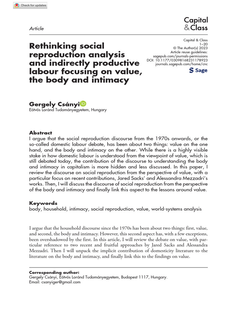 Rethinking Social Reproduction and Value | PDF | Exploitation Of Labour ...