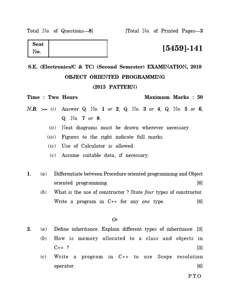 Object Oriented Programming Exam Paper | PDF | Constructor (Object ...