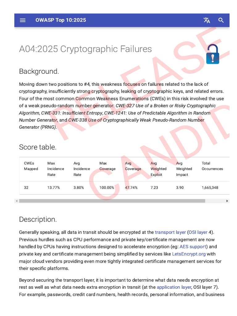 Owasp Org Top10 2025 A04 2025 Cryptographic Failures ... | PDF ...
