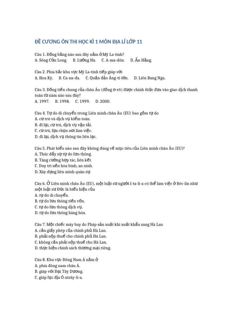 De - Cuong - On - Thi - Dia - Li - 11 01 | PDF