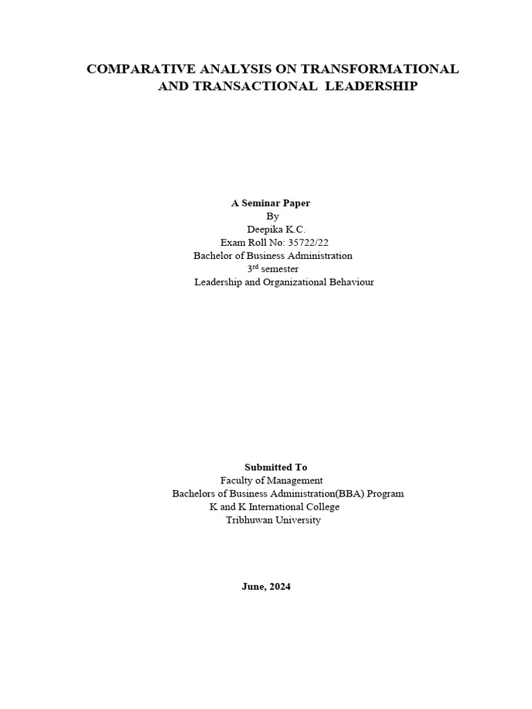 Transformational vs Transactional Leadership Analysis | PDF ...