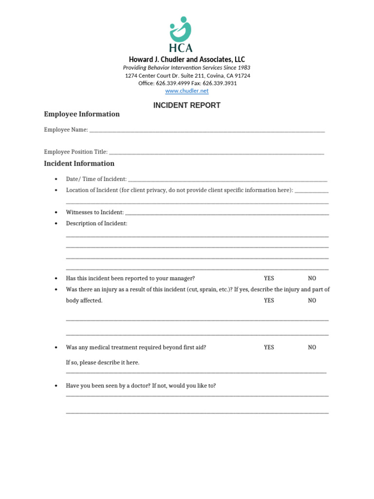 ABH Incident Report Form | PDF | Psychology | Behavioural Sciences
