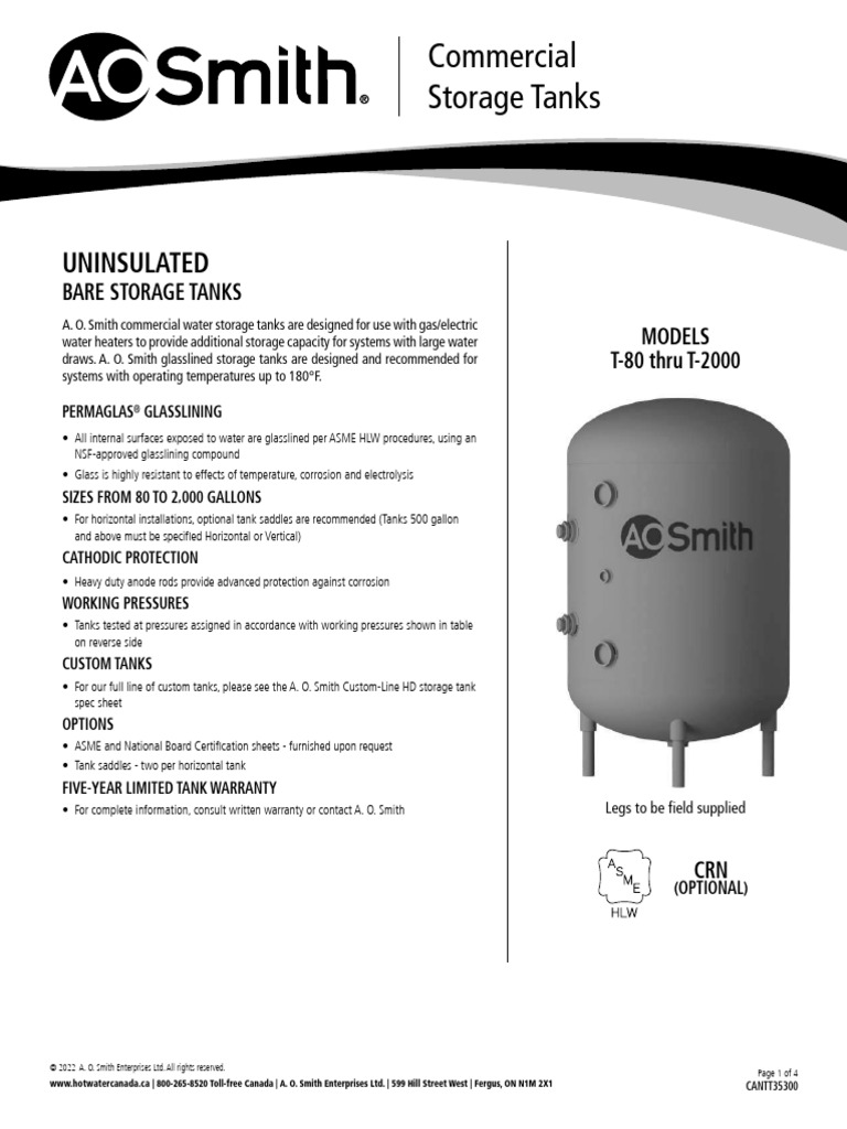 A. O. Smith Commercial Storage Tanks | PDF | Corrosion | Industrial ...