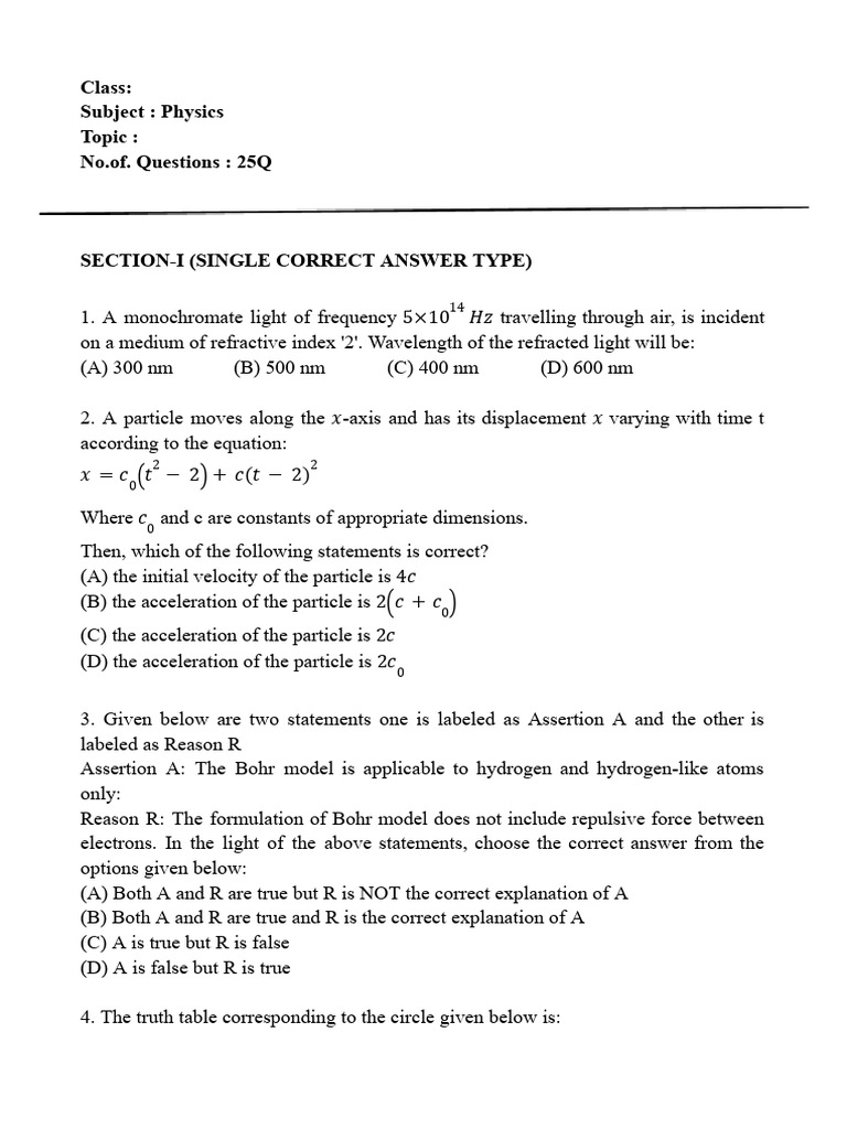 Physics Question Set with Solutions | PDF | Electron | Light