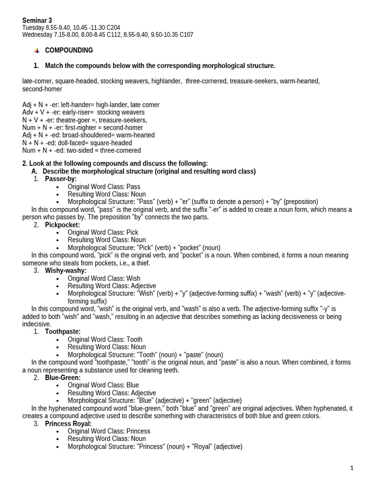 Understanding Compound Words and Morphology | PDF | Part Of Speech ...