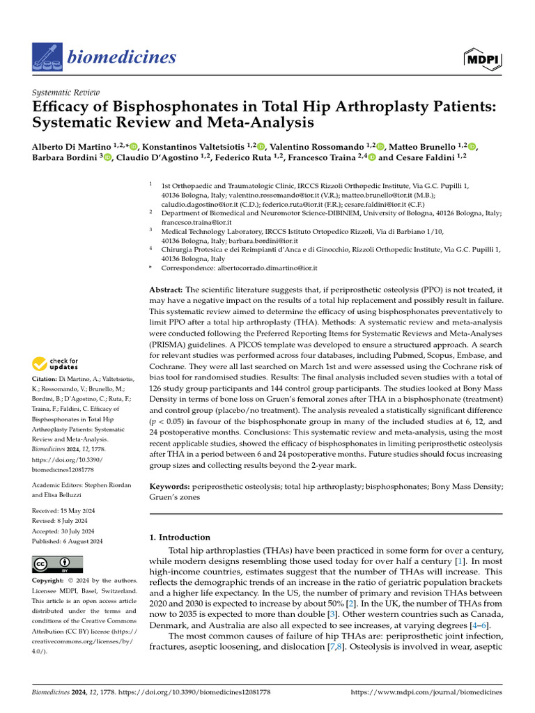 Efficacy of Bisphosphonates in THA | PDF | Systematic Review | Medicine