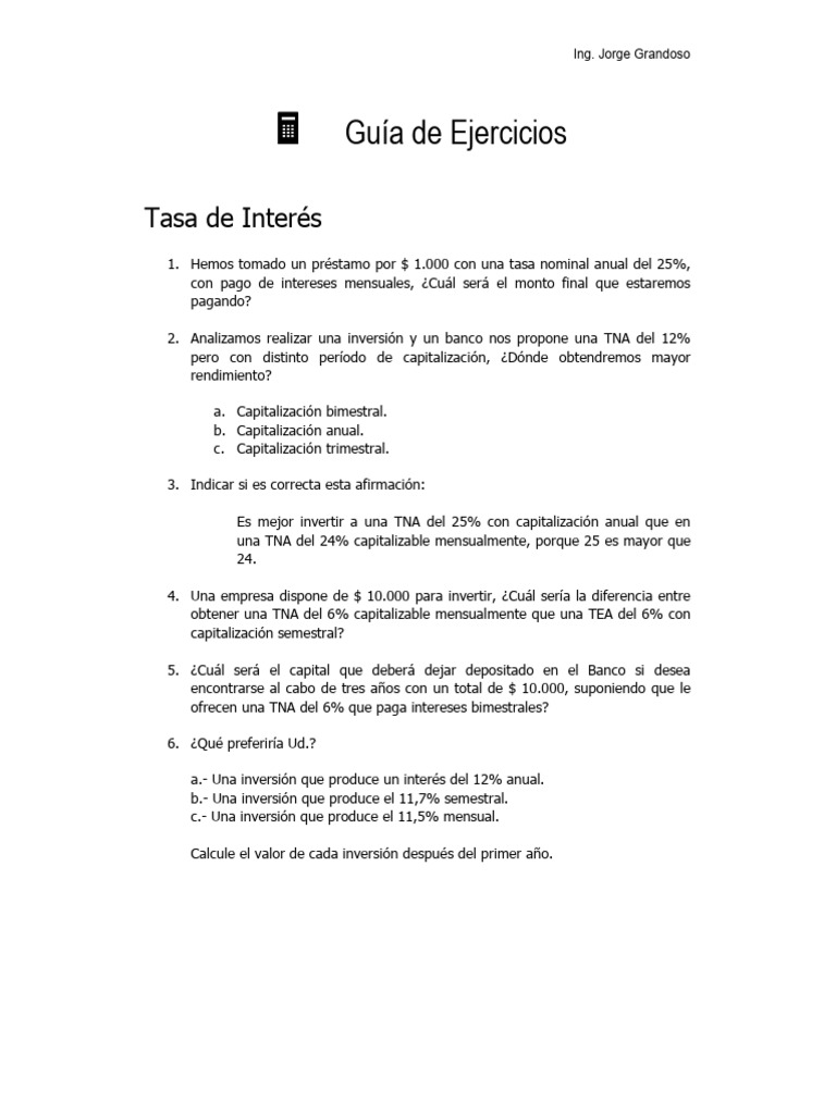 Ejercicios de Tasa de Interés y VAN | PDF | Interés | Impuestos