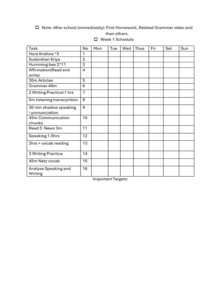 Weekly Homework and Language Schedule | PDF | Learning Methods | Pedagogy