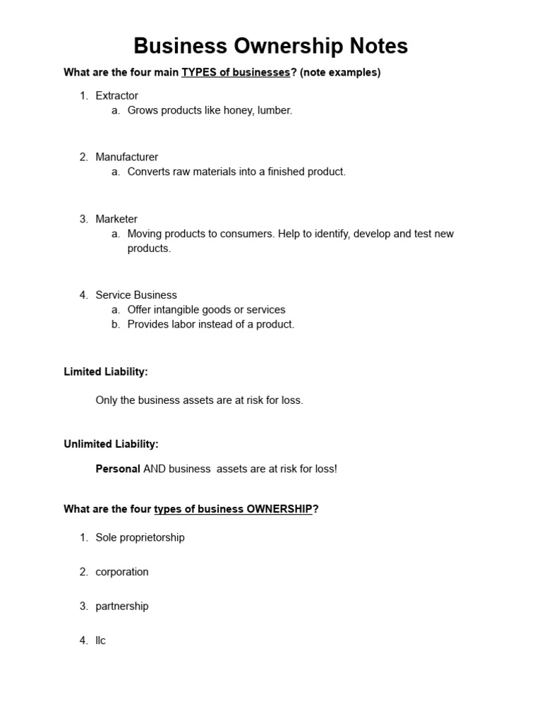 Copy of RMC MC ntro Bus_Mrk_ Business Ownership Notes | PDF | Limited ...