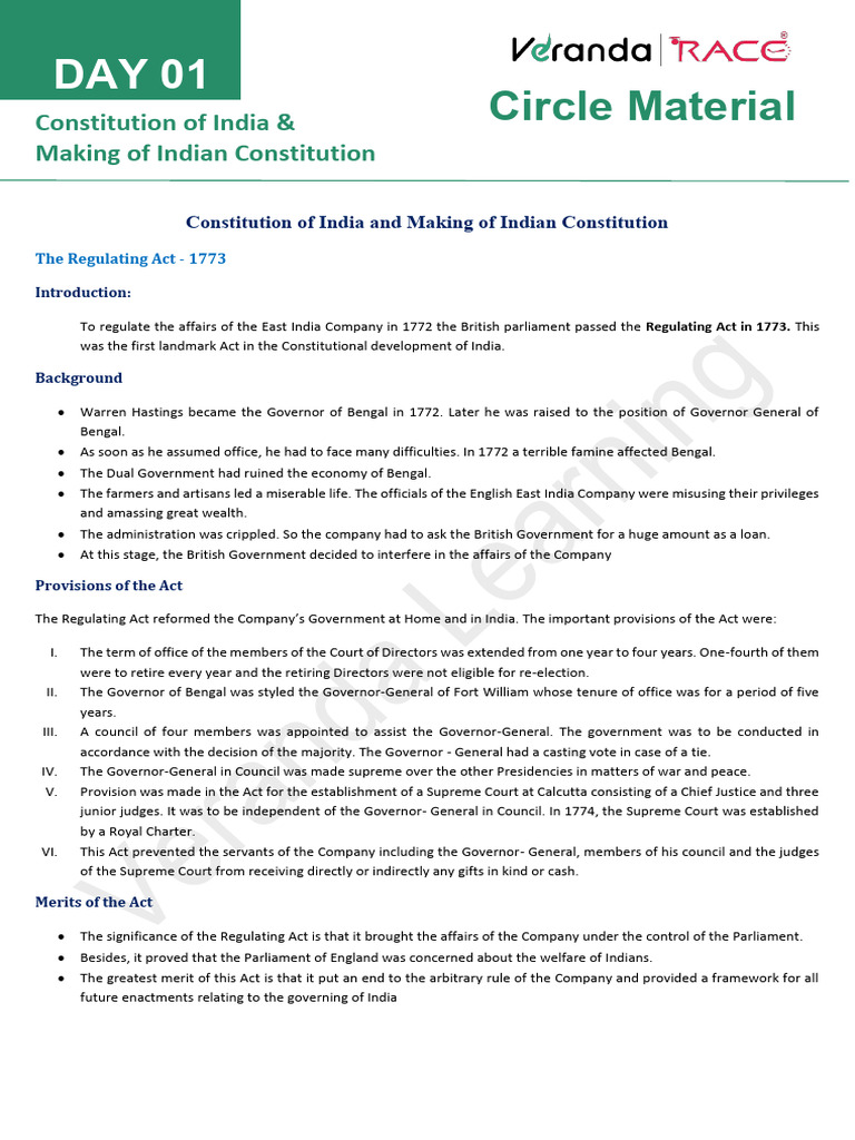 DAY 01 Constitution of India and Making of Indian Constitution | PDF ...