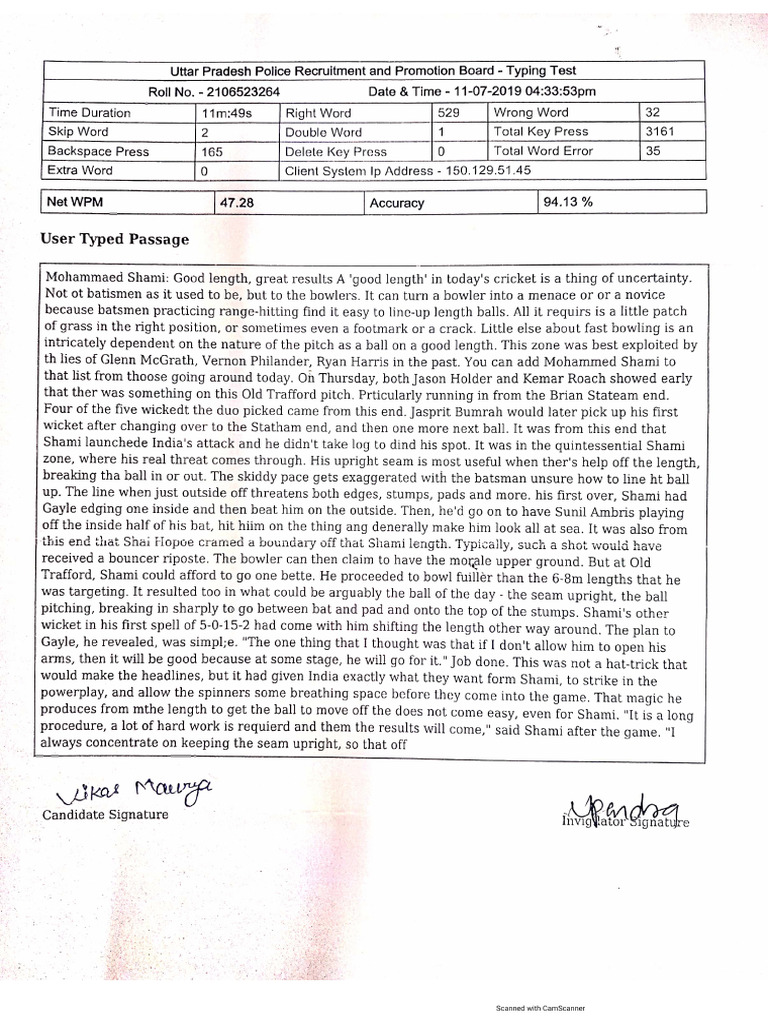 Typing Test Result | PDF