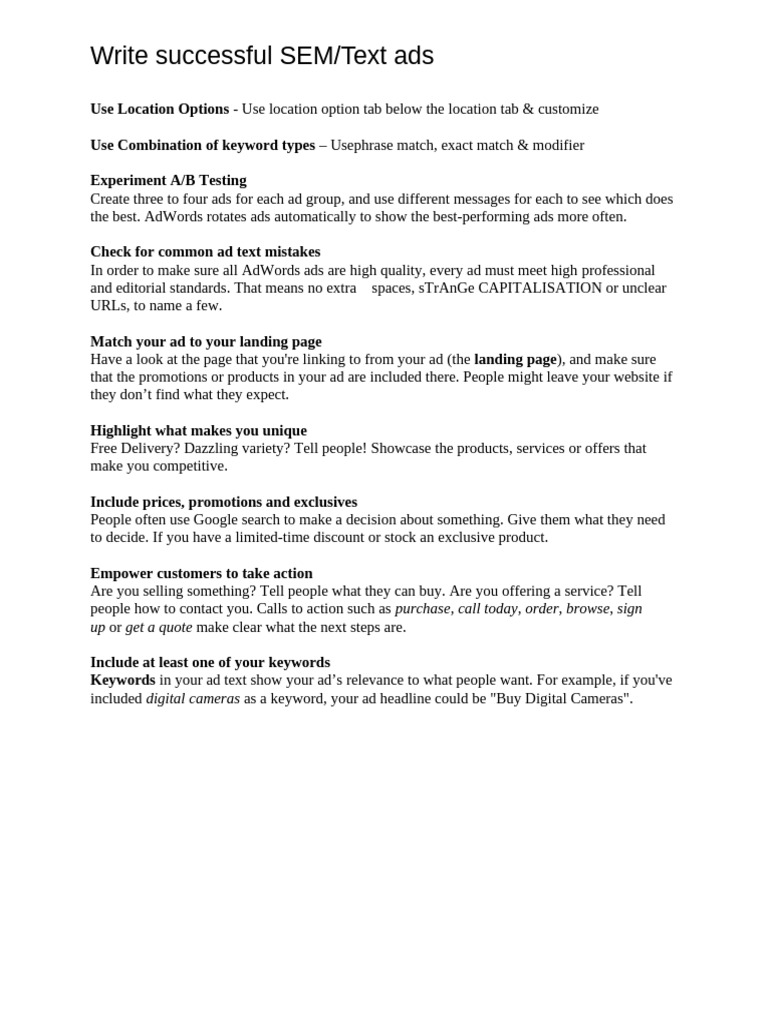 5 SEM Write Successful Ad Copy | PDF