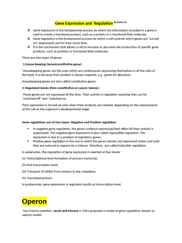 Gene Expression and Regulation Overview | PDF | Operon | Gene
