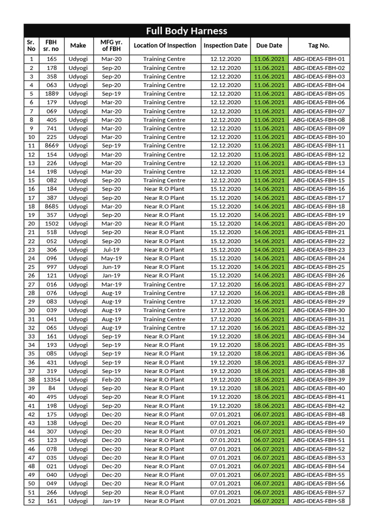 Full Body Harness Inspection Records | PDF