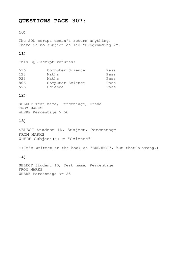 SQL Queries for Student Marks Analysis | PDF