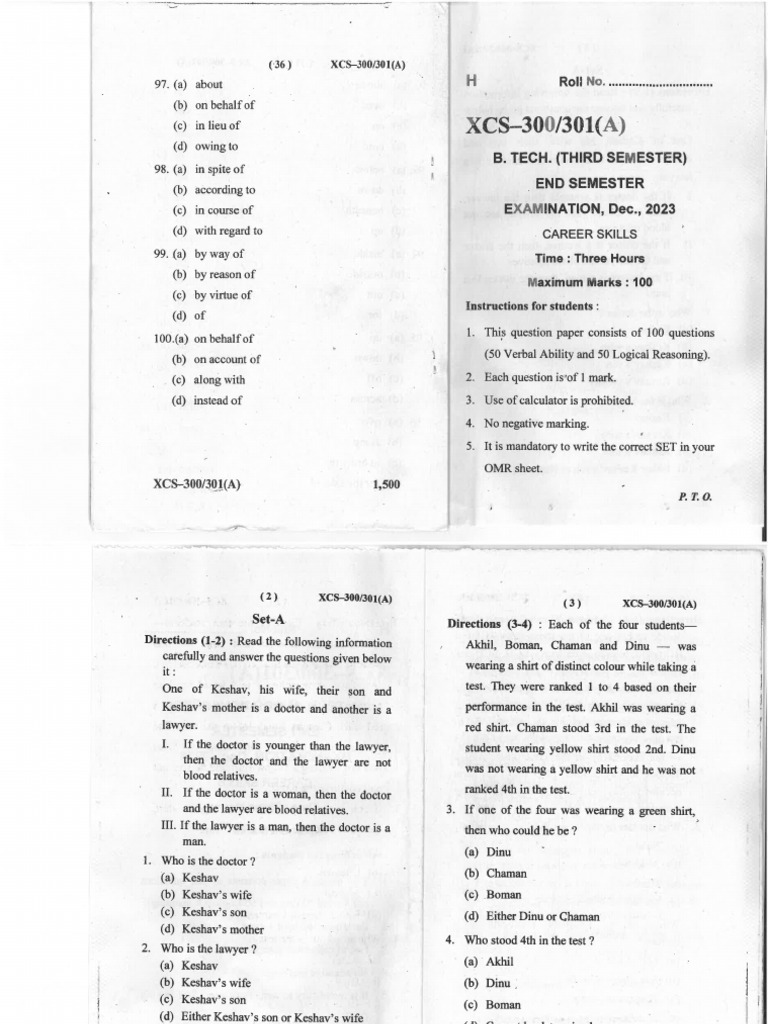 Xcs300 Endsem 2023 Dec SetA | PDF